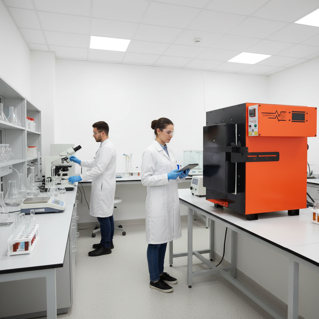 Forno industrial de resistência elétrica com controlador digital para uso em laboratório.