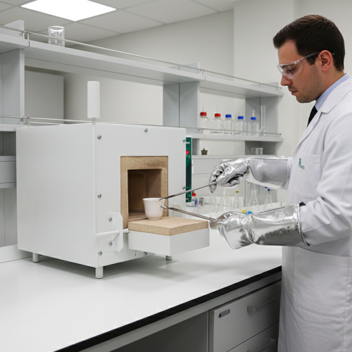 Forno mufla de laboratório com painel digital para controle preciso de temperatura.
