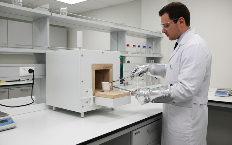 Forno mufla de laboratório com painel digital para controle preciso de temperatura.