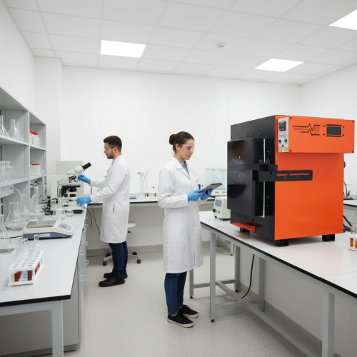 Forno industrial de resistência elétrica com controlador digital para uso em laboratório.